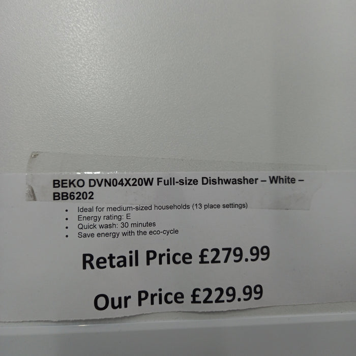 Grade A BEKO DVN04X20W Full-size Dishwasher - White BB6202