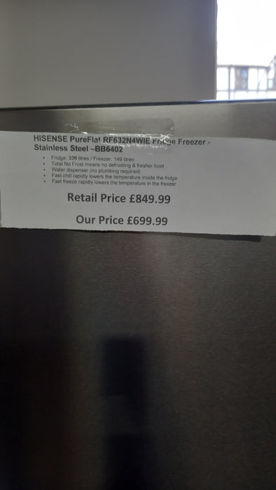 Grade A Hisense RF632N4WIE American Fridge Freezer, Stainless Steel, E Rated -BB6402