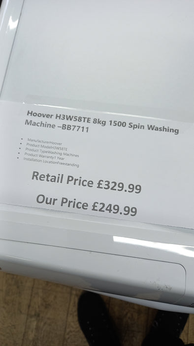 Grade A Hoover H3W58TE 8kg 1500 Spin Washing Machine with NFC Connection - White BB7711