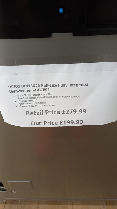 Grade A BEKO DIN15X20 Full-size Fully Integrated Dishwasher -BB7804