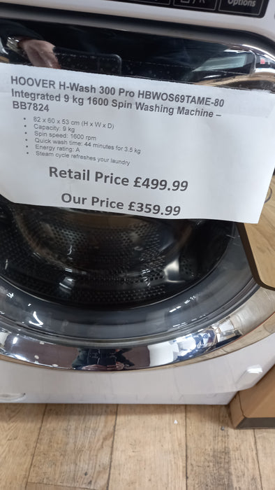 Grade A HOOVER H-WASH 300 Pro HBWOS 69TAMCET Integrated WiFi-enabled 9 kg 1600 Spin Washing Machine - White BB7801