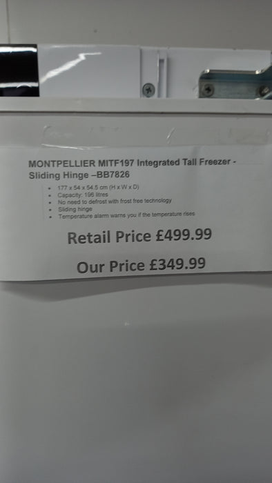 Grade A  MONTPELLIER MITF197 Integrated Tall Freezer - Sliding Hinge BB7826