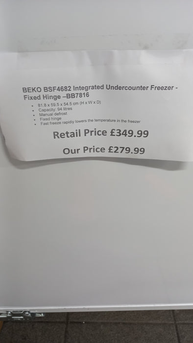 Grade A BEKO BSF4682 Integrated Undercounter Freezer - Fixed Hinge BB7816