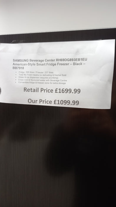 Grade A SAMSUNG Beverage Center RH69DG893EB1EU American-Style Smart Fridge Freezer - Black BB7918