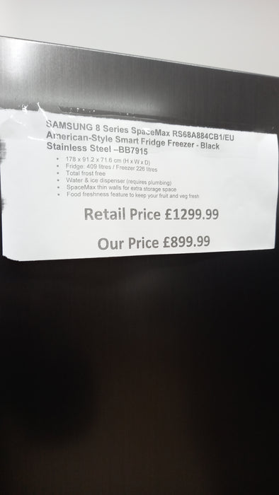 Grade A SAMSUNG 8 Series RS68A884CB1/EU American-Style Smart Fridge Freezer - Black Stainless Steel BB7915