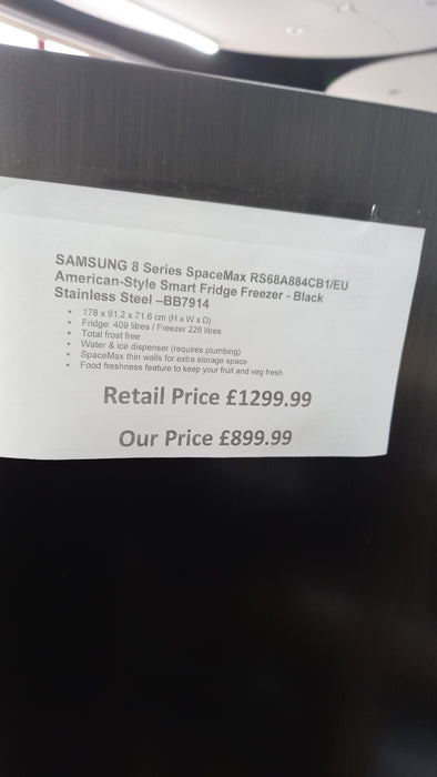 Grade A SAMSUNG 8 Series RS68A884CB1/EU American-Style Smart Fridge Freezer - Black Stainless Steel BB7914