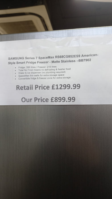 Grade A SAMSUNG Series 7 SpaceMax RS68CG852ES9 American-Style Smart Fridge Freezer - Matte Stainless BB7902