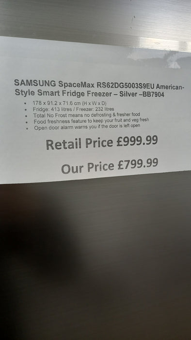 Grade A SAMSUNG SpaceMax RS62DG5003S9EU American-Style Smart Fridge Freezer - Silver BB7904