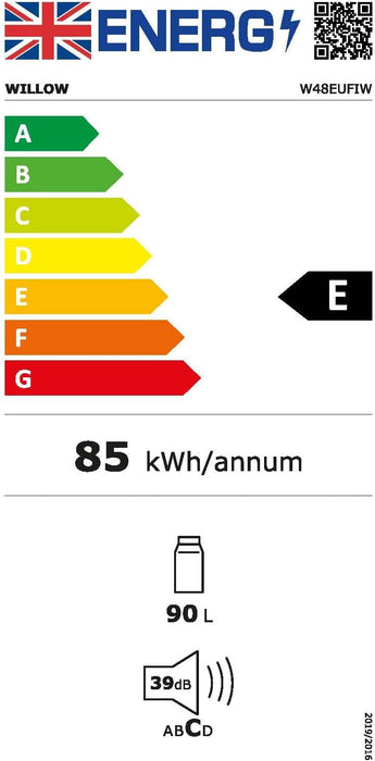 Willow W48UFIW Freestanding Under Counter Larder Fridge with Chiller Box, 90 Litre Capacity, Adjustable Feet and Reversible Door – White