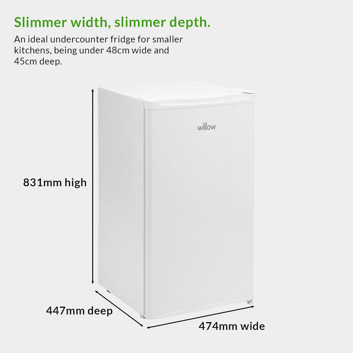 Willow W48UFIW Freestanding Under Counter Larder Fridge with Chiller Box, 90 Litre Capacity, Adjustable Feet and Reversible Door – White