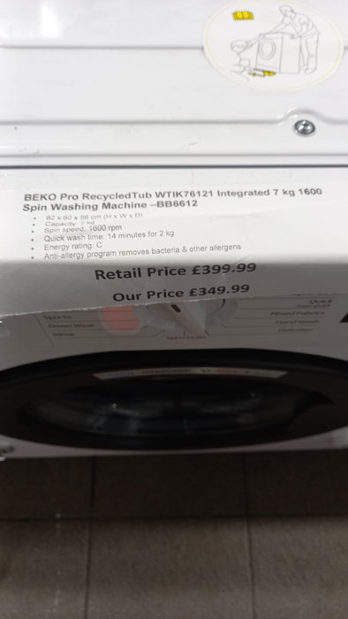 Grade A BEKO Pro RecycledTub WTIK76121 Integrated 7 kg 1600 Spin Washing Machine -BB6612